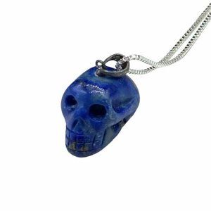 Carved Lapis Lazuli Blue Stone Skull Pendant